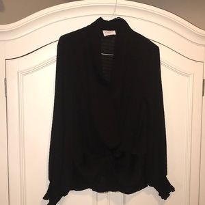 Black gauzy-fabric long sleeve top